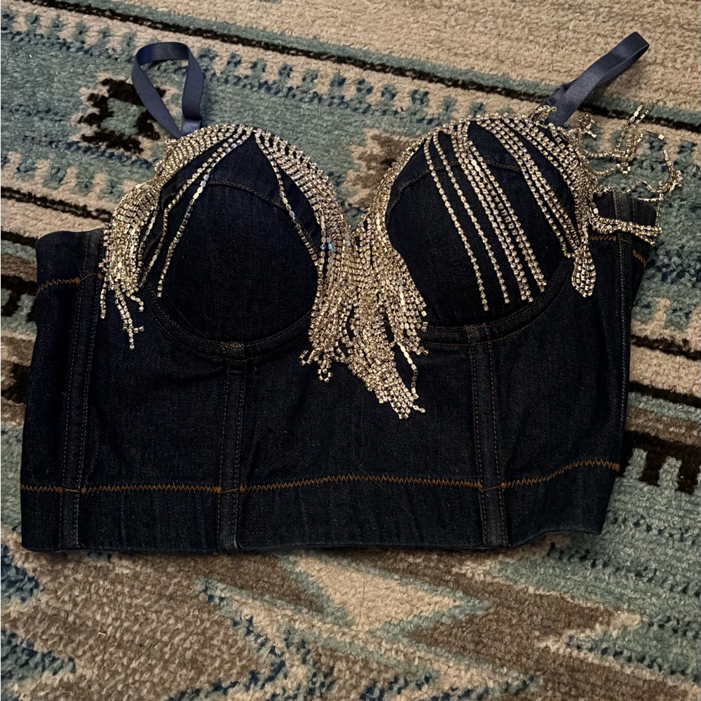Denim Beaded Bustier Top